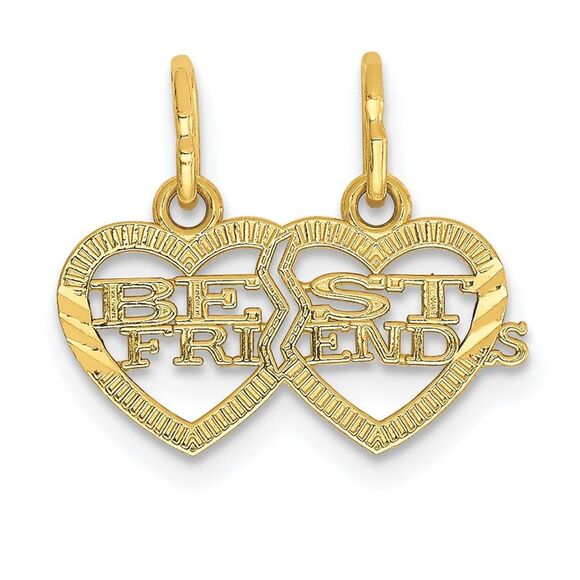14k Yellow Gold Double Heart Best Friends 2 Charm or Pendants, 16mm